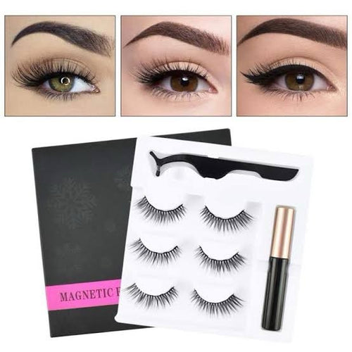 3 Pairs Magnetic Eyelash With Magnetic Liquid Eyeliner & Tweezer Eyelash
